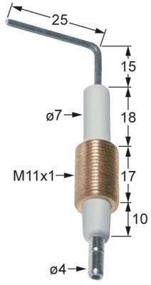 Tændelektrode L1 15mm L2 25mm D1 ø 7mm EL1 18mm EL2 17mm EL3 10mm Fastgørelsesmål M11x1mm