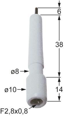 Tændelektrode L1 6mm til klemning Tilslutning F 2,8x0,8mm D1 ø 8mm D2 ø 10mm