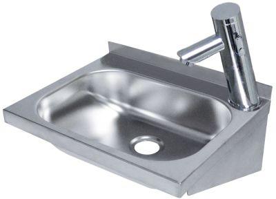 Håndvask B 400mm D 320mm Rustfrit stål H 180mm med sensorarmatur (strømforsyning eller batteri)